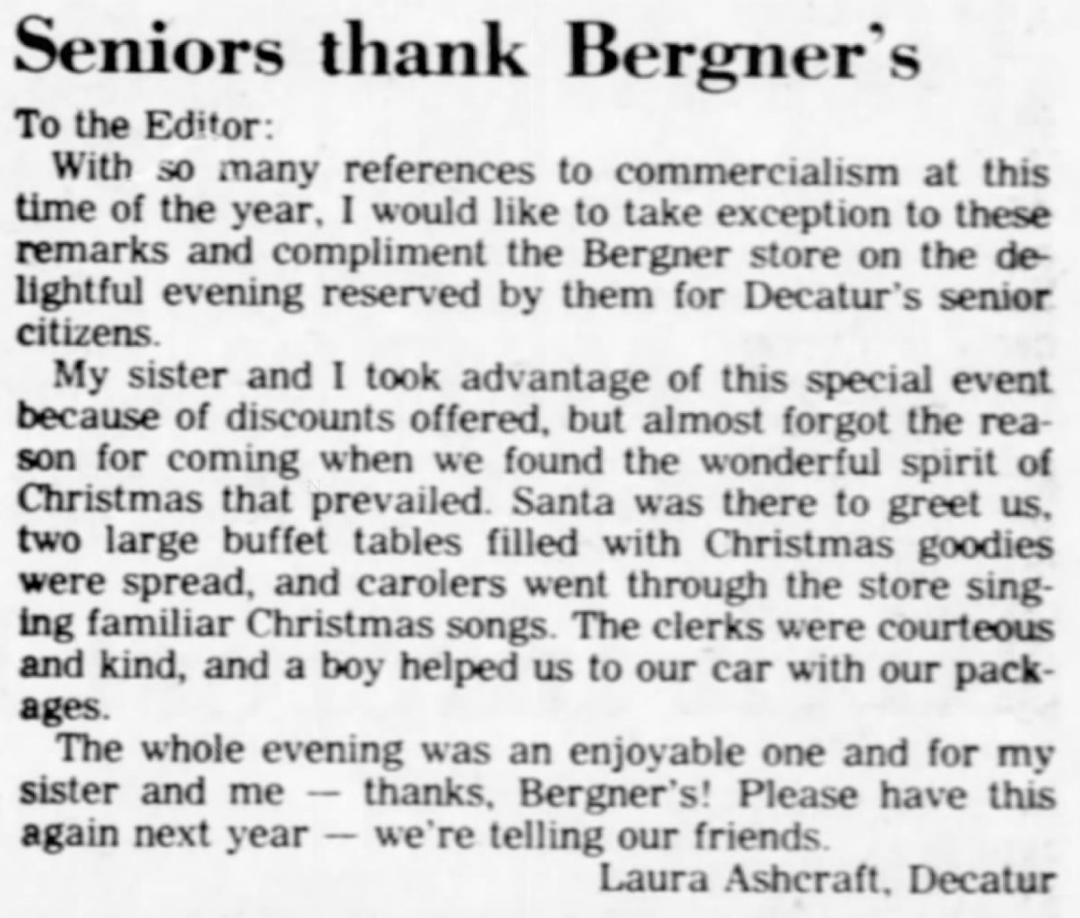 Seniors thanks Bergner's